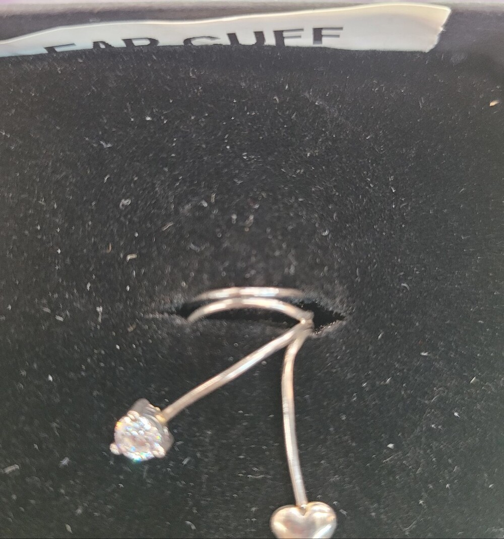 Sterling Silver Ear Cuff with Clear Stone and Heart Vintage